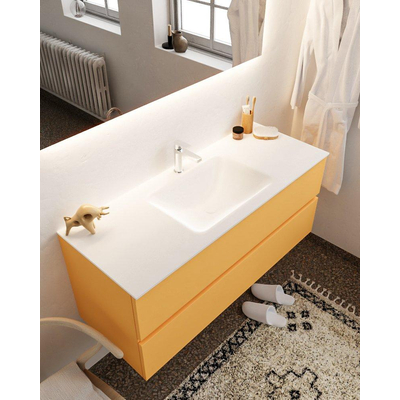 MONDIAZ VICA Badkamermeubelset - 120cm - 2 lades - wasbak Cloud midden - 1 kraangat - solid surface ocher