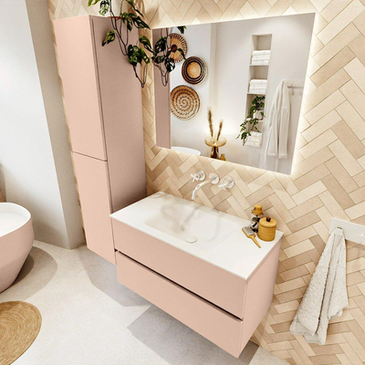MONDIAZ VICA Badkamermeubelset - 90cm - onderkast rosee- 2 lades - wastafel cloud midden - zonder kraangaten - 60cm hoge versie - talc