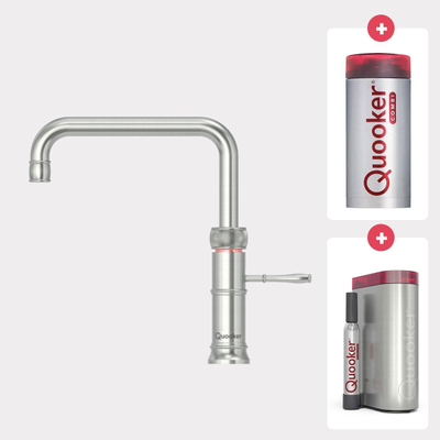 Quooker NL Classic Fusion square kokendwaterkraan opbouw uitloop draaibaar met Combi reservoir & Cube reservoir RVS