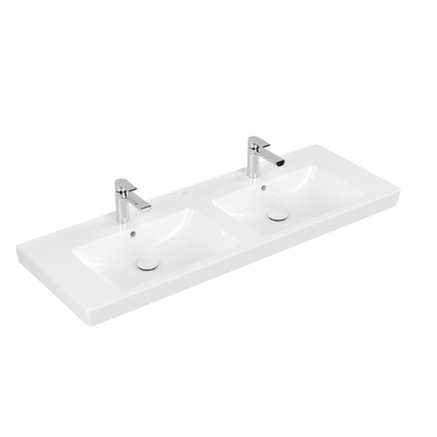 Villeroy & Boch Subway 2.0 meubelwastafel dubbel 130x47cm 2 kraangaten met overloop ceramic+ wit