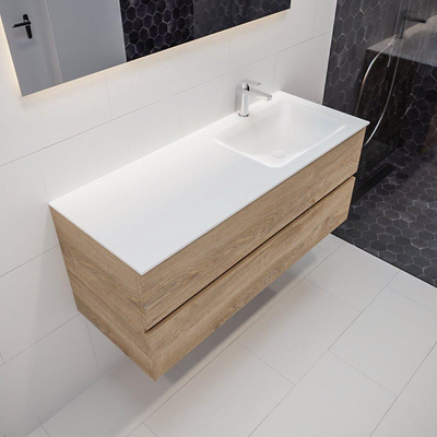 MONDIAZ VICA Badkamermeubelset - 120cm - 2 lades - wasbak Cloud rechts - 1 kraangat - solid surface washed oak