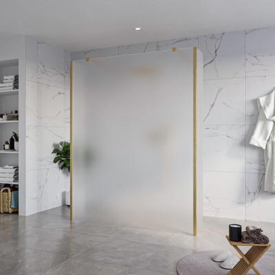 FugaFlow Eccelente Vetro Vrijstaande inloopdouche badkamer - 160x200cm - Glas mat - antikalk - 8mm veiligheidsglas - 2 zijwanden 40cm - met wandarmen en hoekprofielen - Messing geborsteld (goud) -