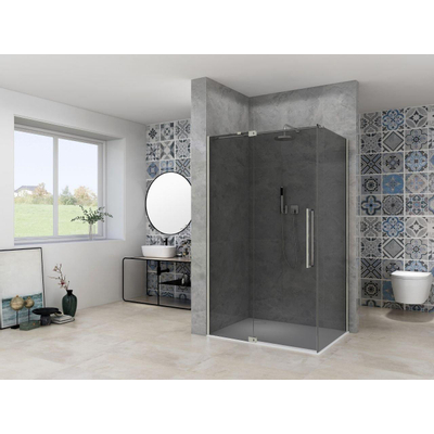 Van Rijn Products ST08 Nis Draaideur 2 delig 950-1050 x 2000mm 8 mm Grijs rookglas incl. Glasbehandeling, RVS muurprofiel, Greep en Stabilisatiestang