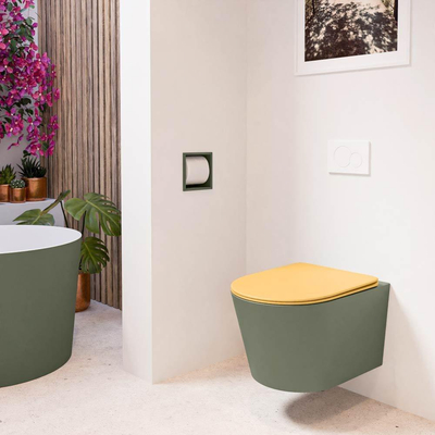 MONDIAZ LAVIE wandclosetpack - 36x53cm - diepspoel - rimless - Army (groen) - softclose - quick-release - toiletzitting - Ocher (geel)