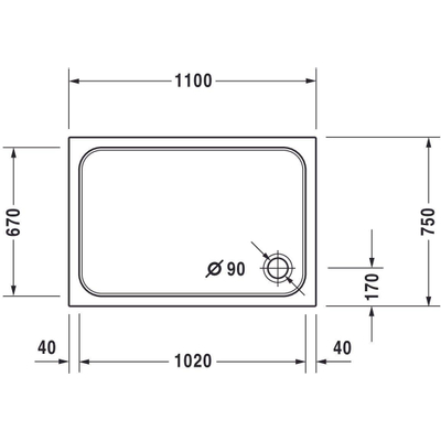 Duravit D Code douchebak acryl rechthoekig 110x75cm met afvoergat 90mm wit