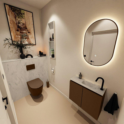 MONDIAZ TURE-DLUX 60cm toiletmeubel Rust. EDEN wastafel Opalo positie rechts. Met 1 kraangat.