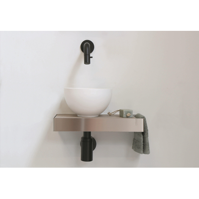 Ink Jazz XS toiletmeubel frame RVS plateau Greige Eiken waskom links polystone 20cm mat wit