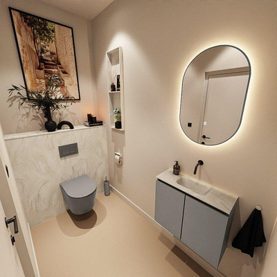 MONDIAZ TURE-DLUX 60cm toiletmeubel Smoke. EDEN wastafel Ostra positie midden. Zonder kraangat.