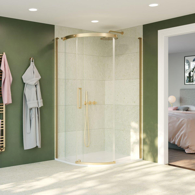 Crosswater Optix Douchecabine - 100x80cm - kwartrond - deur links - messing geborsteld