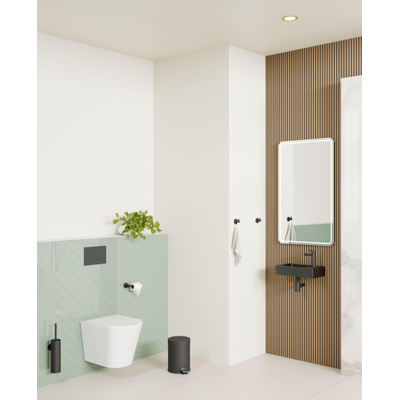 Fortifura Fuente fonteinset - 40x22x9cm - 1 kraangat - natuursteen - fonteinkraan zwart mat - zwart