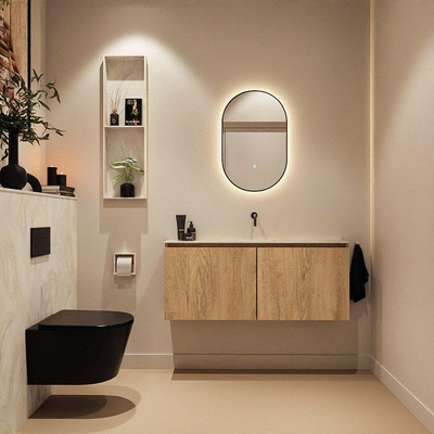 MONDIAZ TURE-DLUX 120cm toiletmeubel Washed Oak. EDEN wastafel Ostra positie midden. Zonder kraangat.