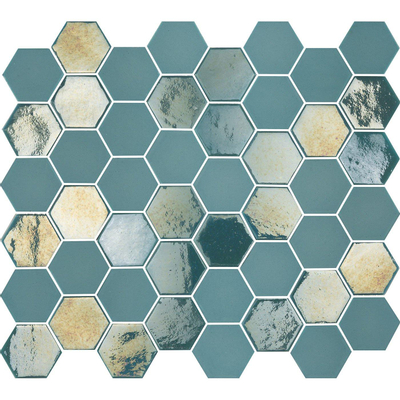 The Mosaic Factory Valencia mozaïektegel 4.3x4.9x0.5cm hexagon turquoise mat en glans voor wand en vloer en voor binnen en buiten vorstbestendig