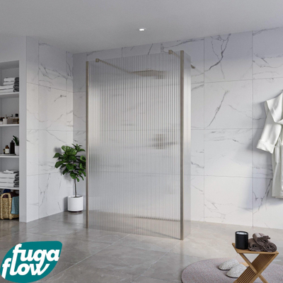 FugaFlow Eccelente Vetro Vrijstaande inloopdouche badkamer - 120x200cm - Helder geribbeld - antikalk - 8mm veiligheidsglas - 2 zijwanden 40cm - met wandarmen en hoekprofielen - Gunmetal -