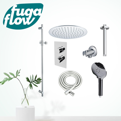 FugaFlow Eccelente Sobrado Badkamer Inbouw Regendoucheset - thermostatisch - plafondarm -glijstang - 25cm hoofddouche - handdouche rond - chroom