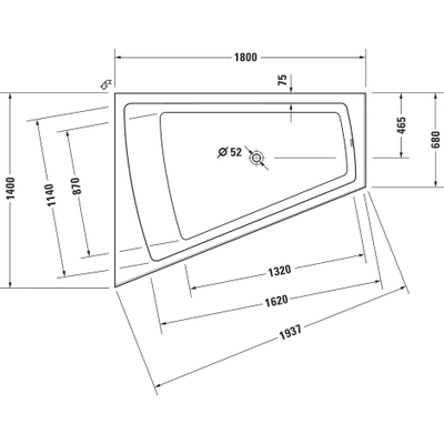 Duravit Paiova bad acryl afgeschuind 180x140x46cm links met aangevormd paneel en frame wit