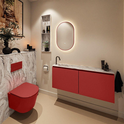 MONDIAZ TURE-DLUX 120cm toiletmeubel Fire. EDEN wastafel Glace positie links. Met 1 kraangat.