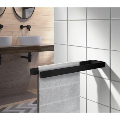 Smedbo Outline Handdoekhouder - 38x2.2x6.2cm - ophangen - Aluminium Mat zwart