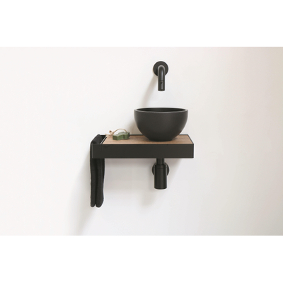 Ink Jazz XS toiletmeubel frame Zwart plateau Naturel Eiken waskom rechts Quartz 20cm zwart