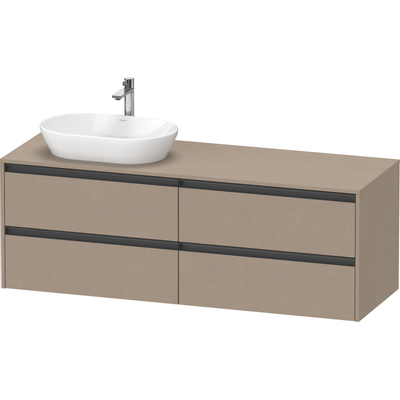 Duravit Ketho 2 wastafelonderbouwkast incl. consoleplaat met 4 laden voor waskom links 160x55x56.8cm met handgrepen antraciet Linnen mat