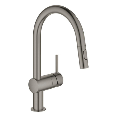 GROHE Minta Keukenkraan - hoog - draaibare/uittrekbare c uitloop - 2 straalsoorten - hard graphite geborsteld