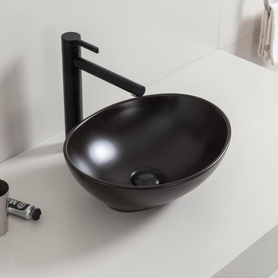 Wiesbaden Barco waskom ovaal 40 x 33 x 14,5 cm keramiek mat zwart