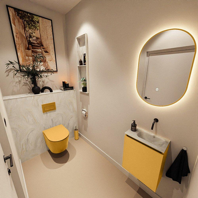 MONDIAZ TURE-DLUX 40cm toiletmeubel Ocher. EDEN wastafel Ostra positie rechts. Zonder kraangat.