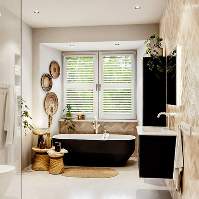 MONDIAZ VICA 80cm badmeubel onderkast Urban 2 lades. Wastafel DENIA midden 1 kraangat, kleur Glanzend Wit.