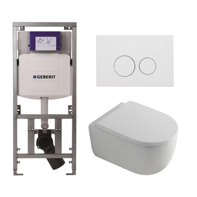 QeramiQ Dely Swirl Toiletset - 36.3x51.7cm - diepspoel - rimless - Geberit UP320 Burda inbouwreservoir - 35mm zitting - mat witte metalen bedieningsplaat - ronde knoppen - wit mat