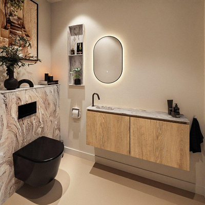 MONDIAZ TURE-DLUX 120cm toiletmeubel Washed Oak. EDEN wastafel Glace positie links. Met 1 kraangat.
