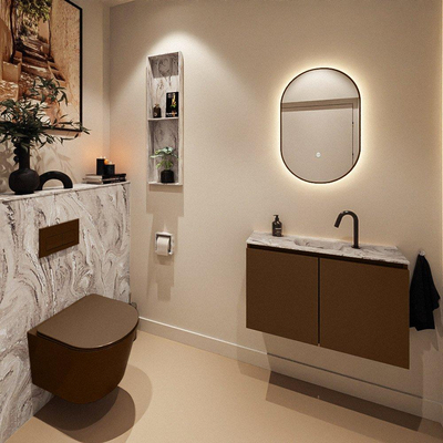 MONDIAZ TURE-DLUX 80cm toiletmeubel Rust. EDEN wastafel Glace positie midden. Met 1 kraangat.