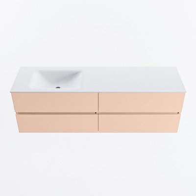 MONDIAZ Vica Badkamermeubelset - 160cm - onderkast rosee - 4 lades - wastafel cloud links - 1 kraangat - 60cm hoge versie - talc