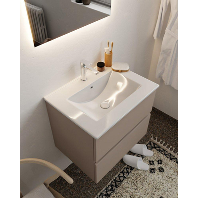 MONDIAZ VICA Badkamermeubelset - 60cm - 2 lades - wasbak Denia midden - 1 kraangat - solid surface smoke