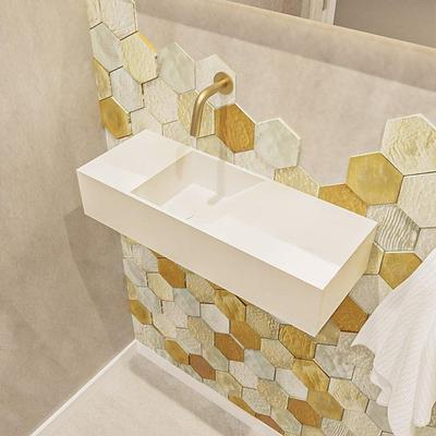 Mondiaz TYNE Fonteinset - 60x23x12cm - wasbak links - 0 kraangaten - solid surface Talc mat