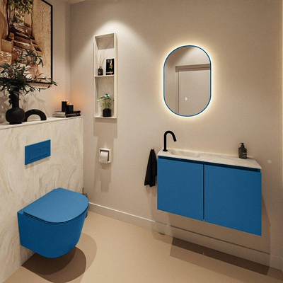 MONDIAZ TURE-DLUX 80cm toiletmeubel Jeans. EDEN wastafel Ostra positie links. Met 1 kraangat.