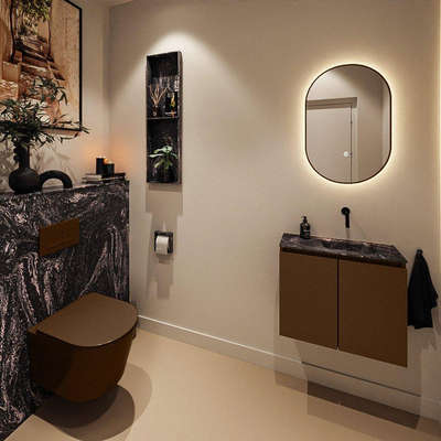 MONDIAZ TURE-DLUX 60cm toiletmeubel Rust. EDEN wastafel Lava positie rechts. Zonder kraangat.