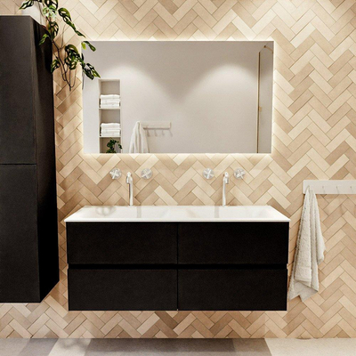 MONDIAZ VICA 120cm badmeubel onderkast Urban 4 lades. Wastafel CLOUD dubbel 2 kraangaten, kleur Talc.