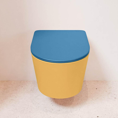 MONDIAZ LAVIE wandclosetpack - 36x53cm - diepspoel - rimless - Ocher (geel) - softclose - quick-release - toiletzitting - Jeans (blauw)