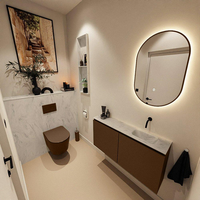 MONDIAZ TURE-DLUX 100cm toiletmeubel Rust. EDEN wastafel Opalo positie rechts. Zonder kraangat.