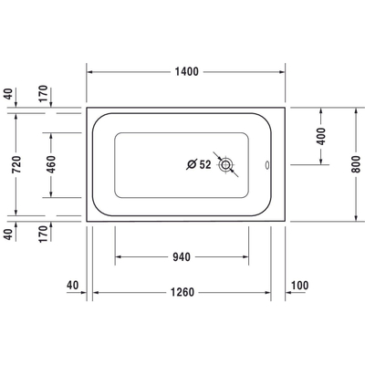 Duravit DuraStyle kunststof bad acryl rechthoekig 140x80x56cm zonder poten voor inbouw of ommanteling wit