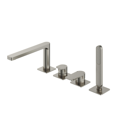 Hotbath Gal Badrandcombinatie één hendel mengkraan met draaibare uitloop en 2 functies omstel Geborsteld nikkel PVD