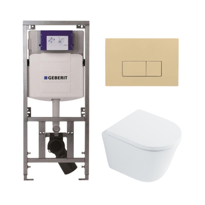 QeramiQ Dely Toiletset - 36.3x51.7cm - diepspoel - rimless - Geberit UP320 inbouwreservoir - softclose toilet zitting 35 mm - bedieningsplaat beige - rechthoekige knoppen - wit glans