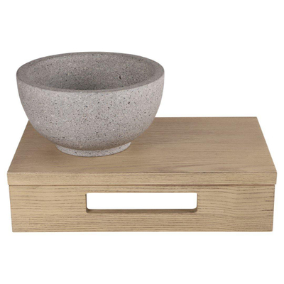 Differnz fonteinset - 40x21x10cm - Rechthoek - 0 kraangaten - grijs/fijn terazzo waskom - Hout licht eiken