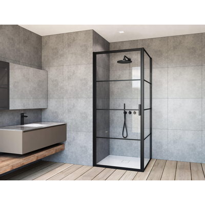 Saniclass Bellini Zijwand - 80x200cm - frame lines buitenzijde - anti kalk - mat zwart