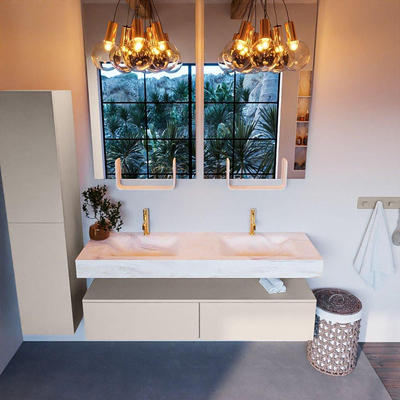 MONDIAZ ALAN - DLUX Badkamermeubelset - 150cm - onderkast - Linen - 2 lades - vrijhangende wastafel - 2 wasbakken - 2 kraangaten - Ostra