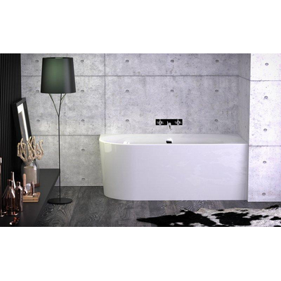 Plieger Kansas Hoekbad - 155x80x60cm - hoek rechts - met waterinlaat - met af- en overloopgarnituur - met poten - acryl - wit