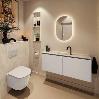 MONDIAZ TURE-DLUX 120cm toiletmeubel Linen. EDEN wastafel Ostra positie midden. Met 1 kraangat.