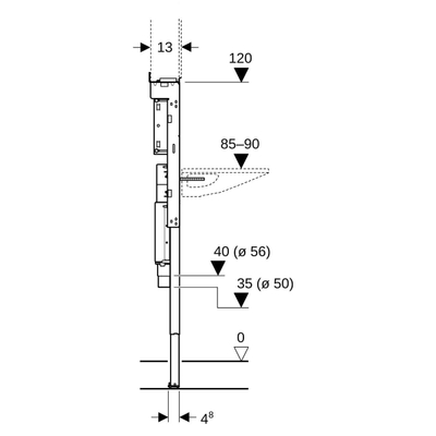 GeberitDuofixelement one wst, wandkr.r.hoog, met inb.sifon, b75 cm