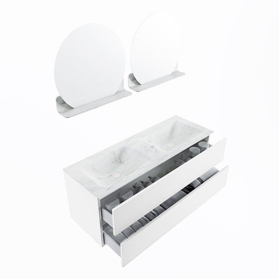 MONDIAZ VICA-DLUX Badkamermeubelset - 130cm - onderkast talc - 2 lades - inbouw wastafel cloud dubbel - zonder kraangaten - 60cm hoge versie - opalo