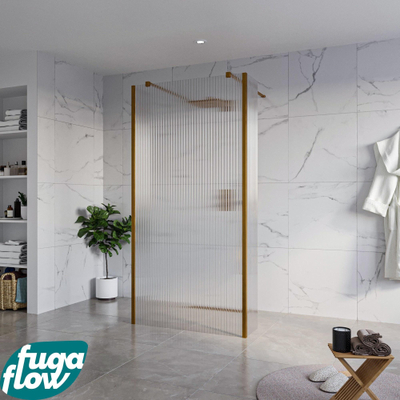 FugaFlow Eccelente Vetro Vrijstaande inloopdouche badkamer - 100x200cm - Helder geribbeld - antikalk - 8mm veiligheidsglas - 2 zijwanden 40cm - met wandarmen en hoekprofielen - Koper geborsteld -