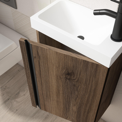 Adema Chaci Fonteinkast set - 40x55cm - onderkast - wastafelblad - spiegel - noten